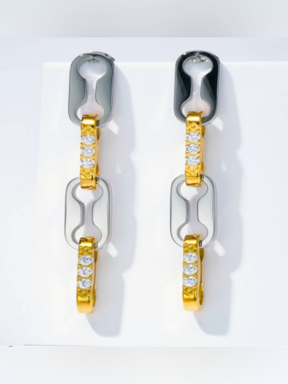 J11. Desperado Link Earrings - 18K Gold Plated - Mixed Metal -2” Drop No Cancels